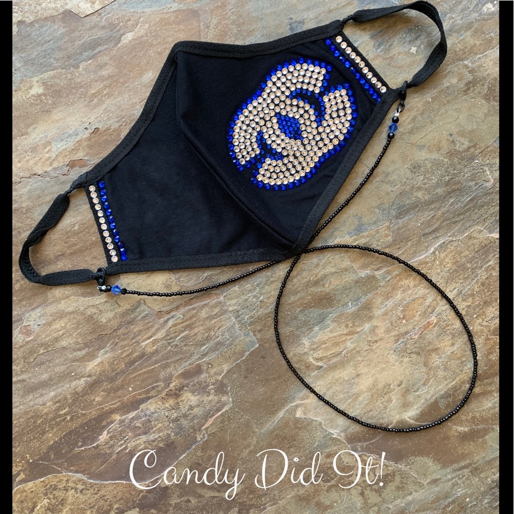 NWT Handmade Candy Did It Black Double Layer Double C Face Mask & Chain